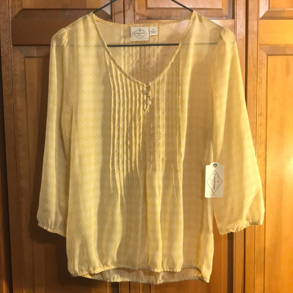 St John’s Bay petite S yellow chiffon blouse NEW